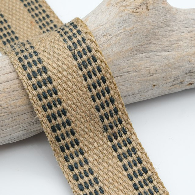 40mm Beige Jute Strap with Blue Check Pattern - Maison Klem